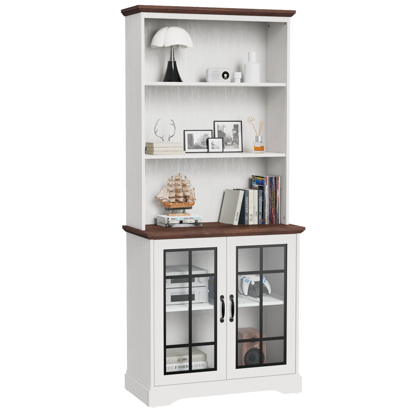 Multi Depth 72" Tall Bookcase, White Large Floor Standing Bookshelf, 5 Tier Shelves Open Storage Organizer, Book Case for Living Room Hallway Kitchen Home Office Bedroom