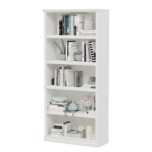 5 Tiers 70" Tall Bookcase, White Bookshelf Open Storage 5 Tier Shelves , Floor Standing Bookshelves and Bookcases, Library Bookcase for Farmhouse Library Office Bedroom Kids