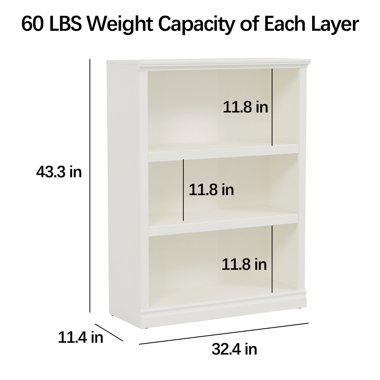 3 Tiers Bookcase, Open Storage Book Cases/Shelves, Floor Standing Indoor Furniture 3 Shelf Book case for Farmhouse Library Office Bedroom Kids